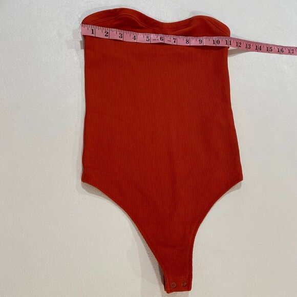Abercrombie & Fitch Strapless Ribbed Bodysuit XS Rust Orange Tube Bodysuit Soft - Picture 4 of 8